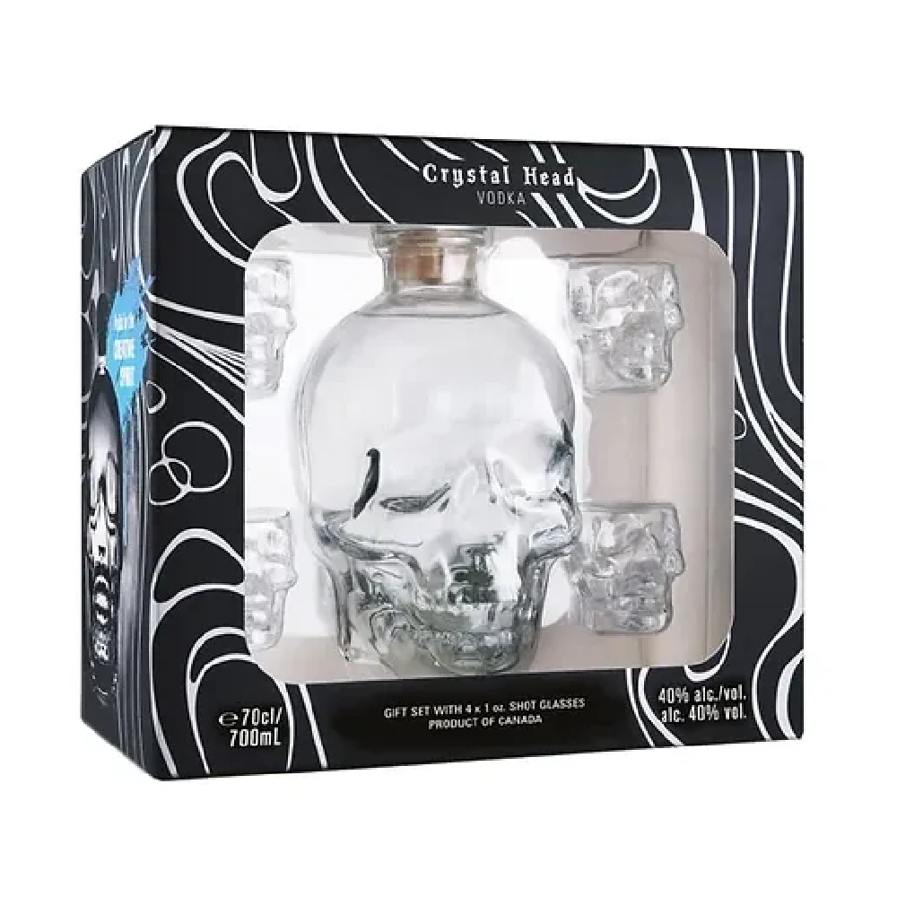 Crystal Head Vodka + 4 Glasses