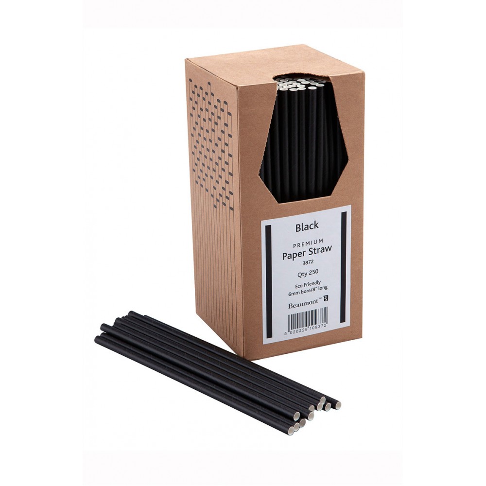 8 Inch 6mm Bore Paper Straw - Black Pk 250 (3872)